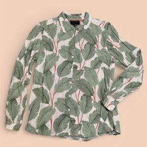 Foxcroft Shaped Fit Jungle Leaves Button Down Blouse